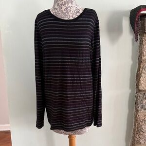 Chico's Metallic Purple Silver and Black Striped Long Sleeve Top